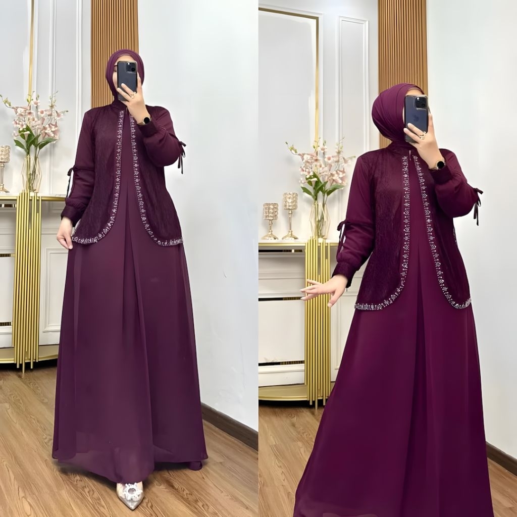 Gamis Brukat Kondangan Muslimah Terbaru | Dress Pesta Elegan Gaun Panjang Wanita Hijab Modern