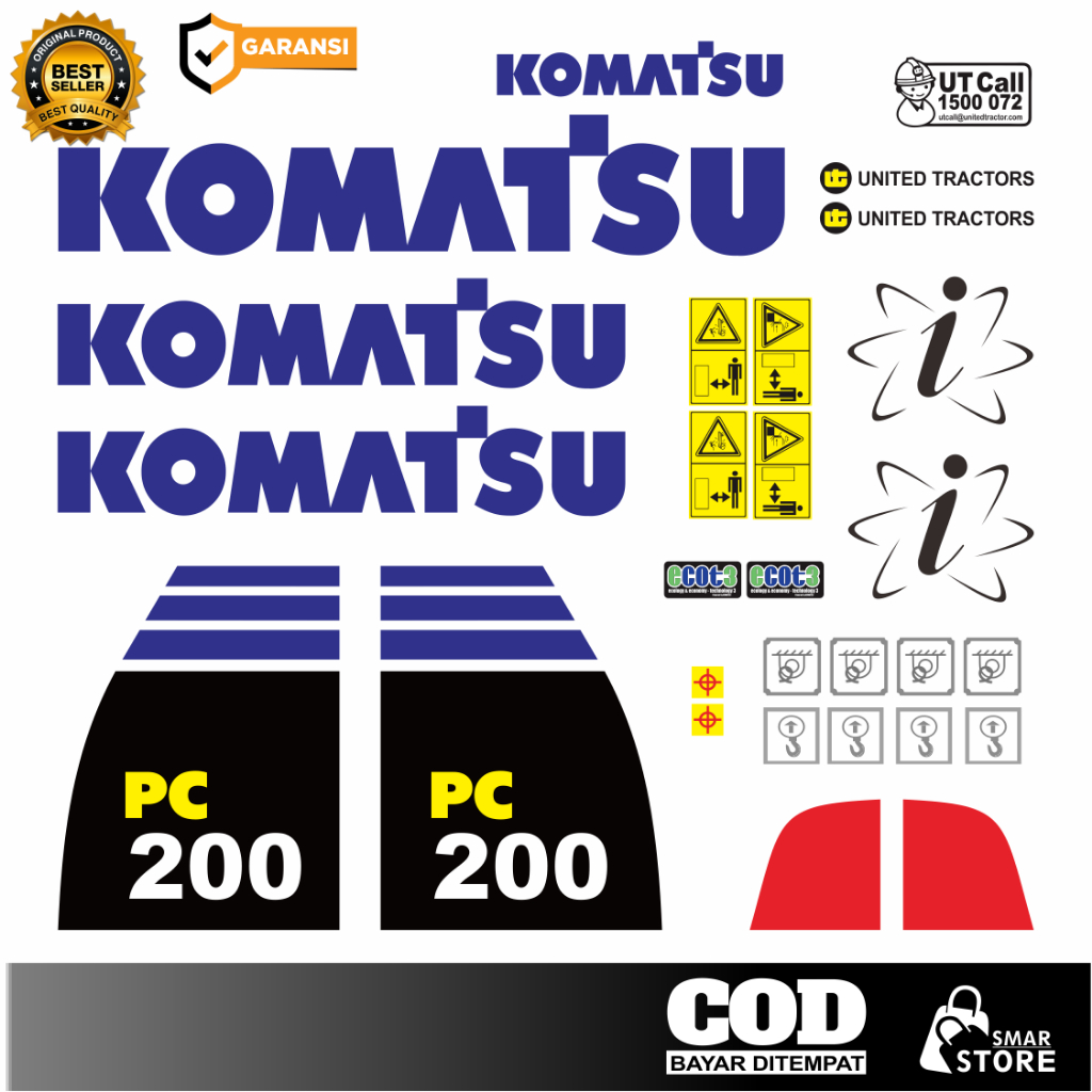 Stiker Sticker Excavator Komatsu PC 200-7,8mo Stiker Alat Berat komatsu