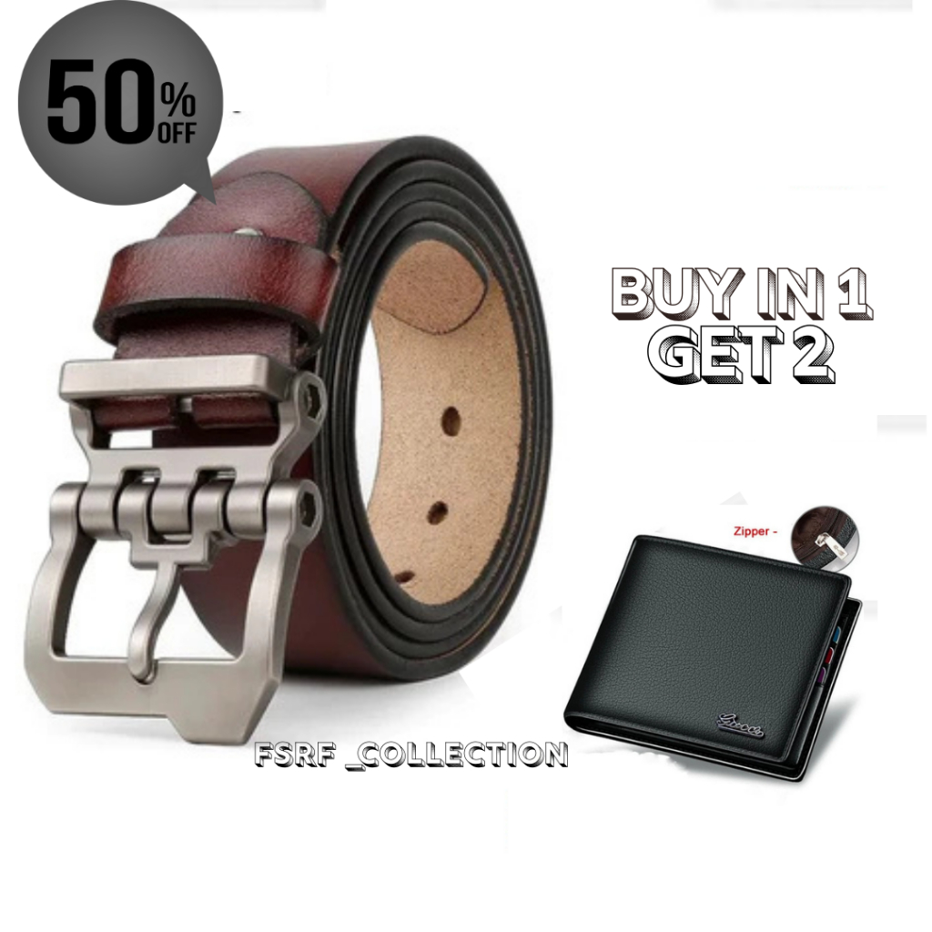 Free Dompet Kulit - Ikat Pinggang Kulit Pria Kepala Robot Besi - Cod bahan 100% kulit asli