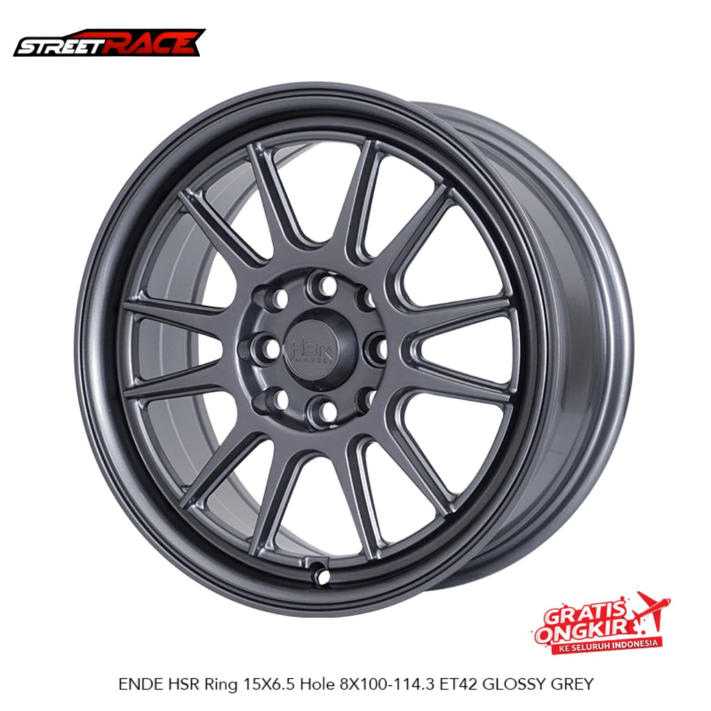 Velg Mobil Racing HSR R15 4x100-4x114.3 || Velg Racing HSR R15 Glossy Grey Untuk Brio Ayla