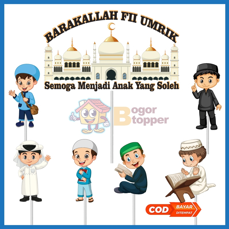 

TOPPER CAKE HAPPY BIRTHDAY BARAKALLAH FII UMRIK KUE ULANG TAHUN KARAKTER ANAK SANTRI LAKI LAKI