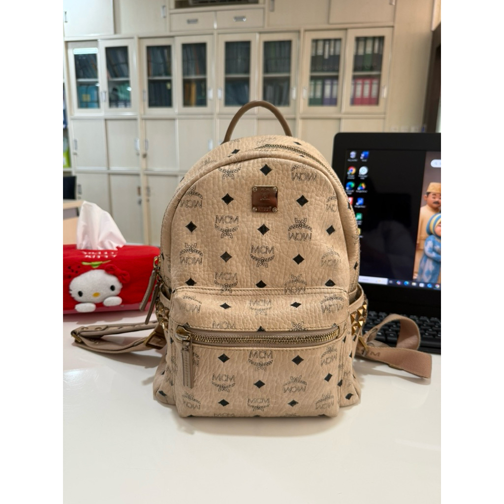 Preloved MCM Backpack Visetos Stark Side Stude Beige