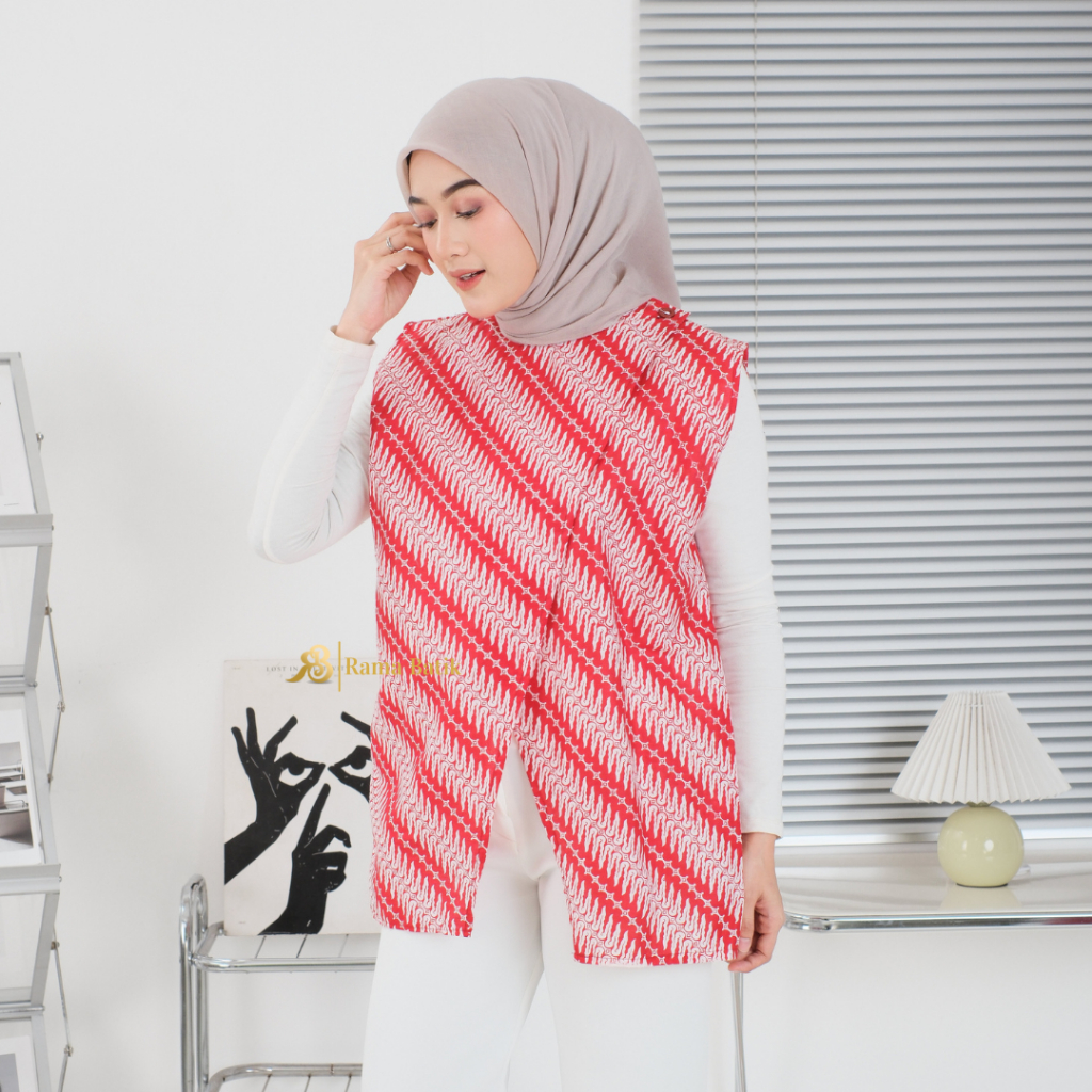 Vest Batik Wanita Rompi Batik Atasan Wanita Outer Batik Kekinian Bahan Katun