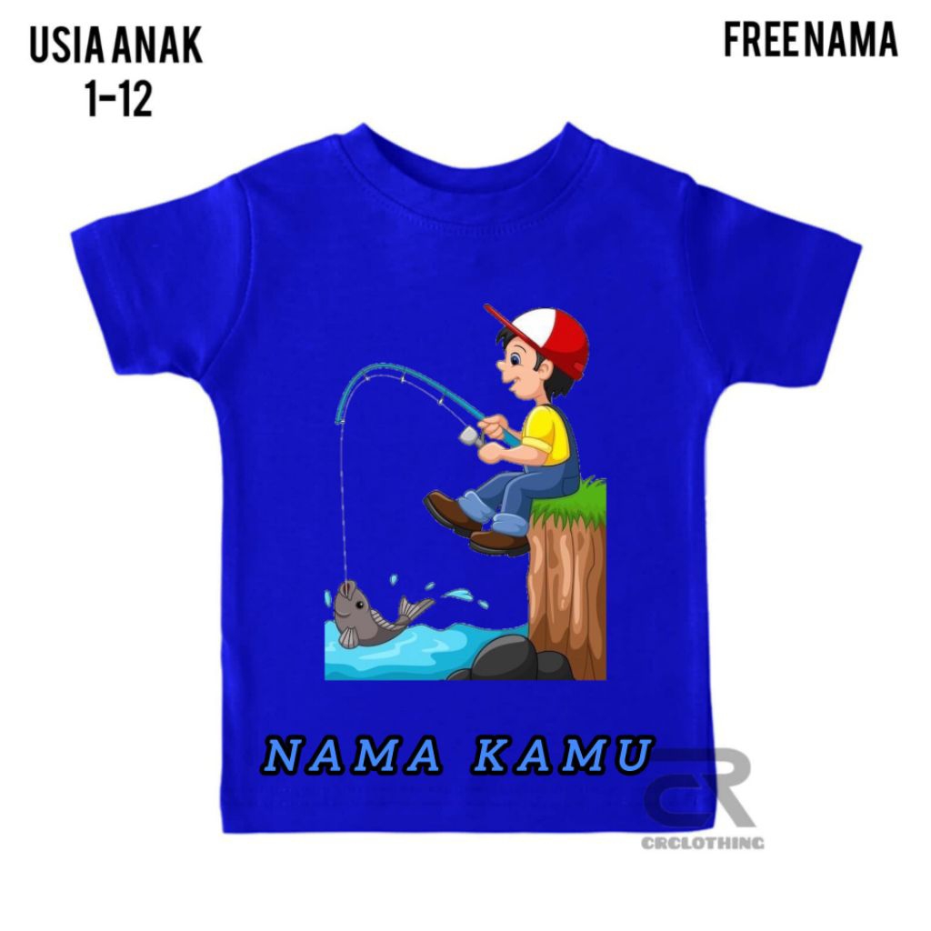 Baju Kaos Distro Anak Karakter Kartun Memancing Free Nama Shirt Anak Laki Laki Perempuan Cotton Comb