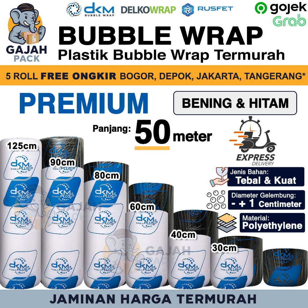 

Plastik Bubble Wrap Bening & Hitam PREMIUM 50 Meter Tebal Bubblewrap Murah DKM+
