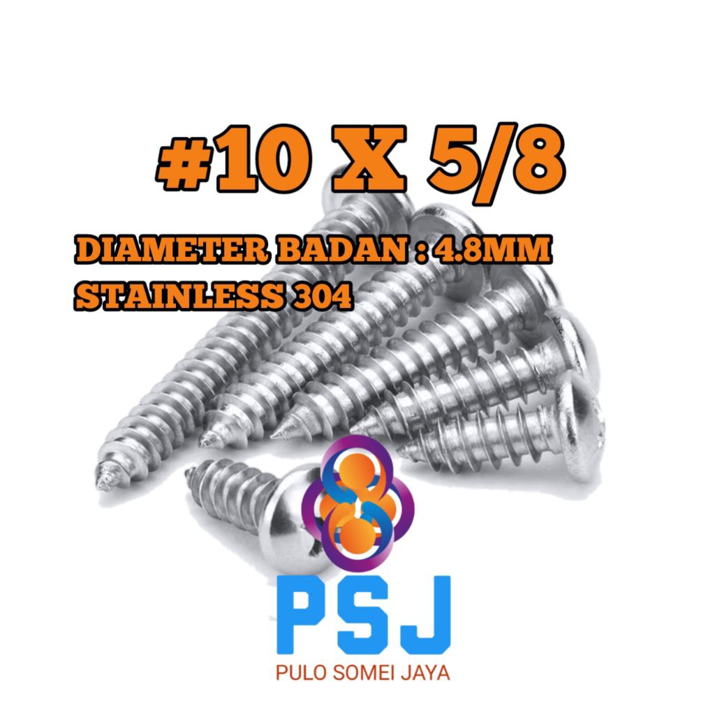 Sekrup Tapping Stainless 10 x 5/8 Tapping PH Stainless 304