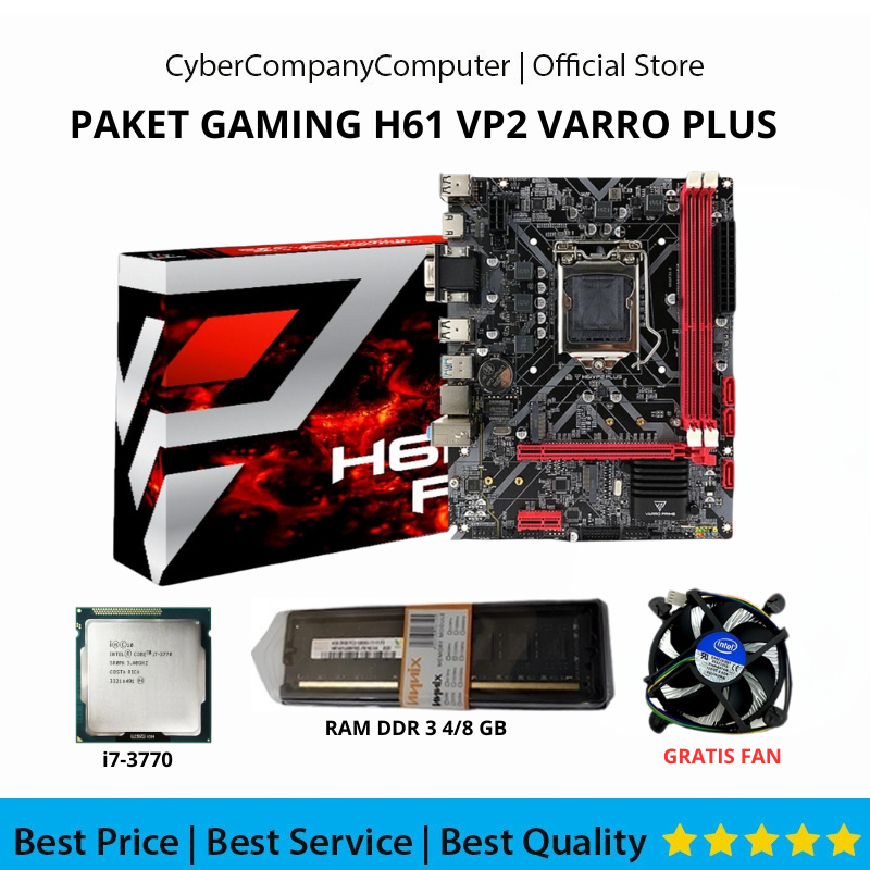 Paket Motherboard Gaming H61 VP2 Varro Plus Core Intel i7-3770 Suport Nvme Socket Lga 1155 Gen3 Free