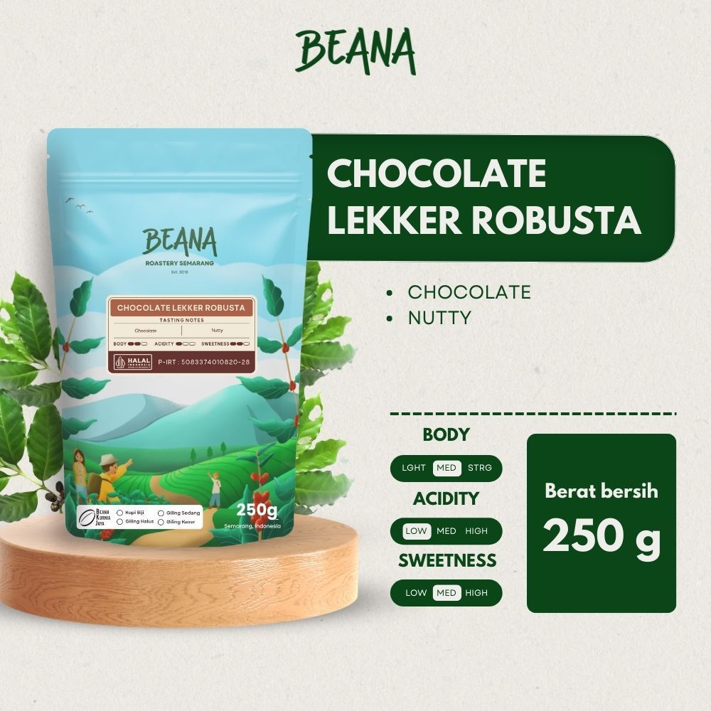 

Beana Roastery - Chocolate Lekker Robusta Coffee Roasted Beans | Biji Kopi Bubuk 250gr