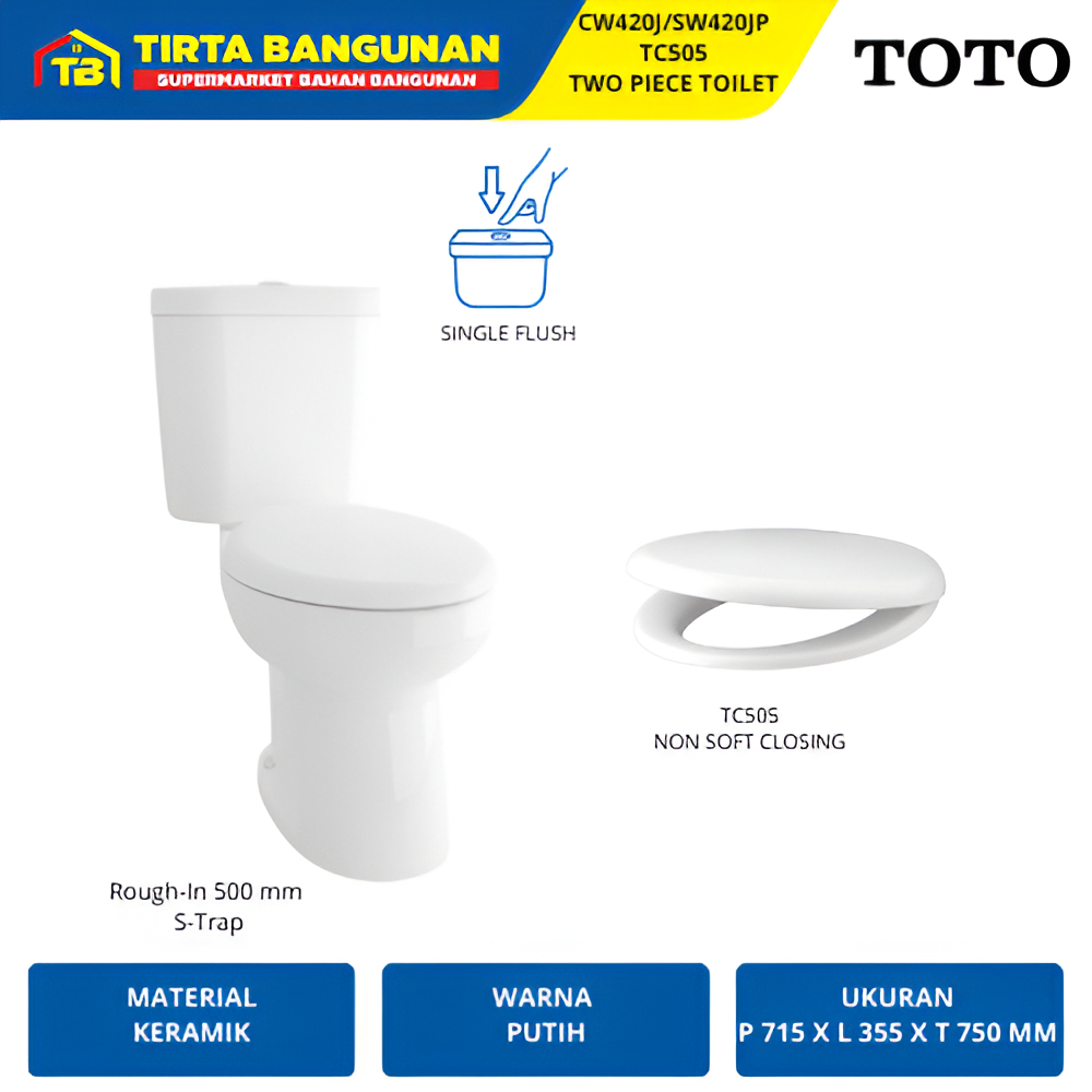 TOTO CW420J SW420JP TC505 CLOSET / KLOSET / TOILET / WC DUDUK  WHITE AS 50 CM