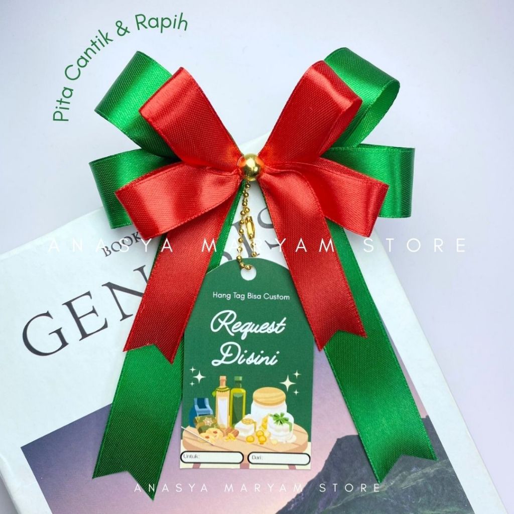 

Pita Hampers Siap Pakai + Hang Tag Custom/ Pita Satin siap pakai pakai mutiara gold/Pita Souvenir siap pakai