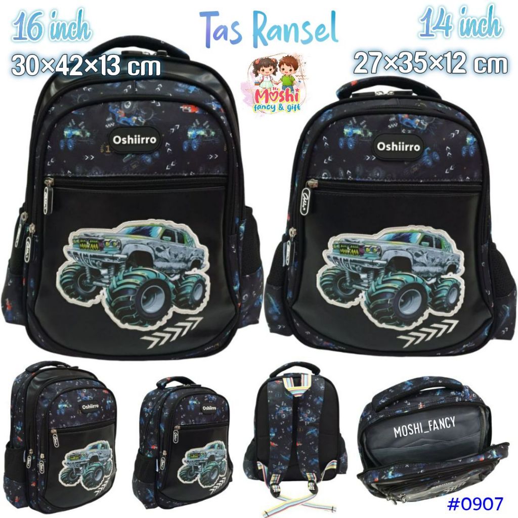 Tas Ransel Racing Car Jeep Hitam size SD  / Tas Anak Laki-Laki Motif Mobil ukuran SD / Tas Sekolah A