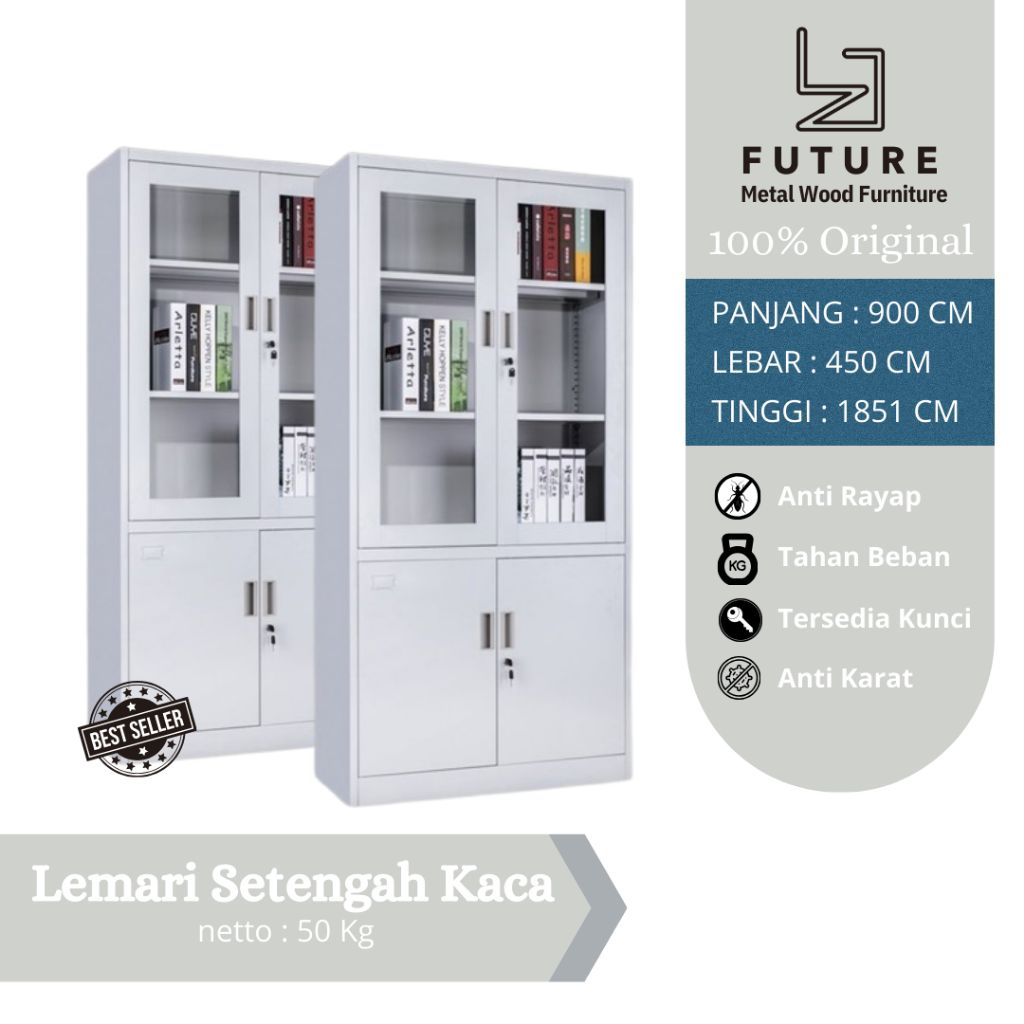 Lemari Arsip Setengah Kaca|Lemari Arsip Dokumen|Lemari Setengah Kaca 2 pintu