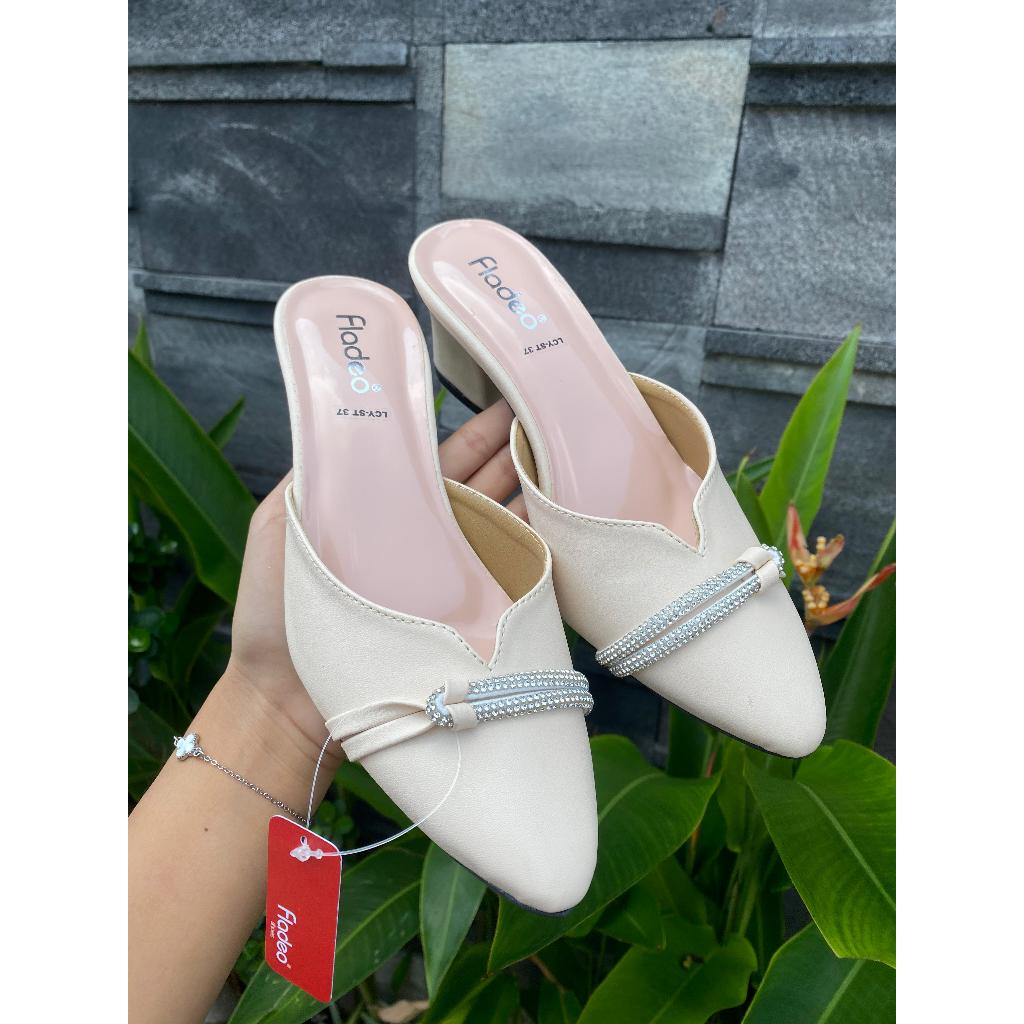 Sepatu Bustong Heels 5 Cm Fladeo Krem Hitam