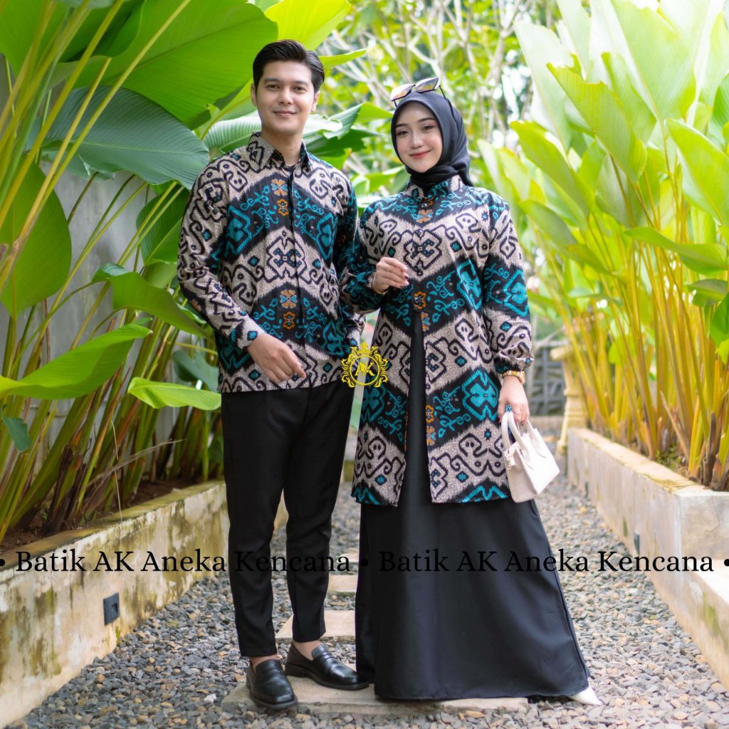 Couple gamis batik kombinasi lengan panjang ukuran standar dan jumbo terlaris 2026
