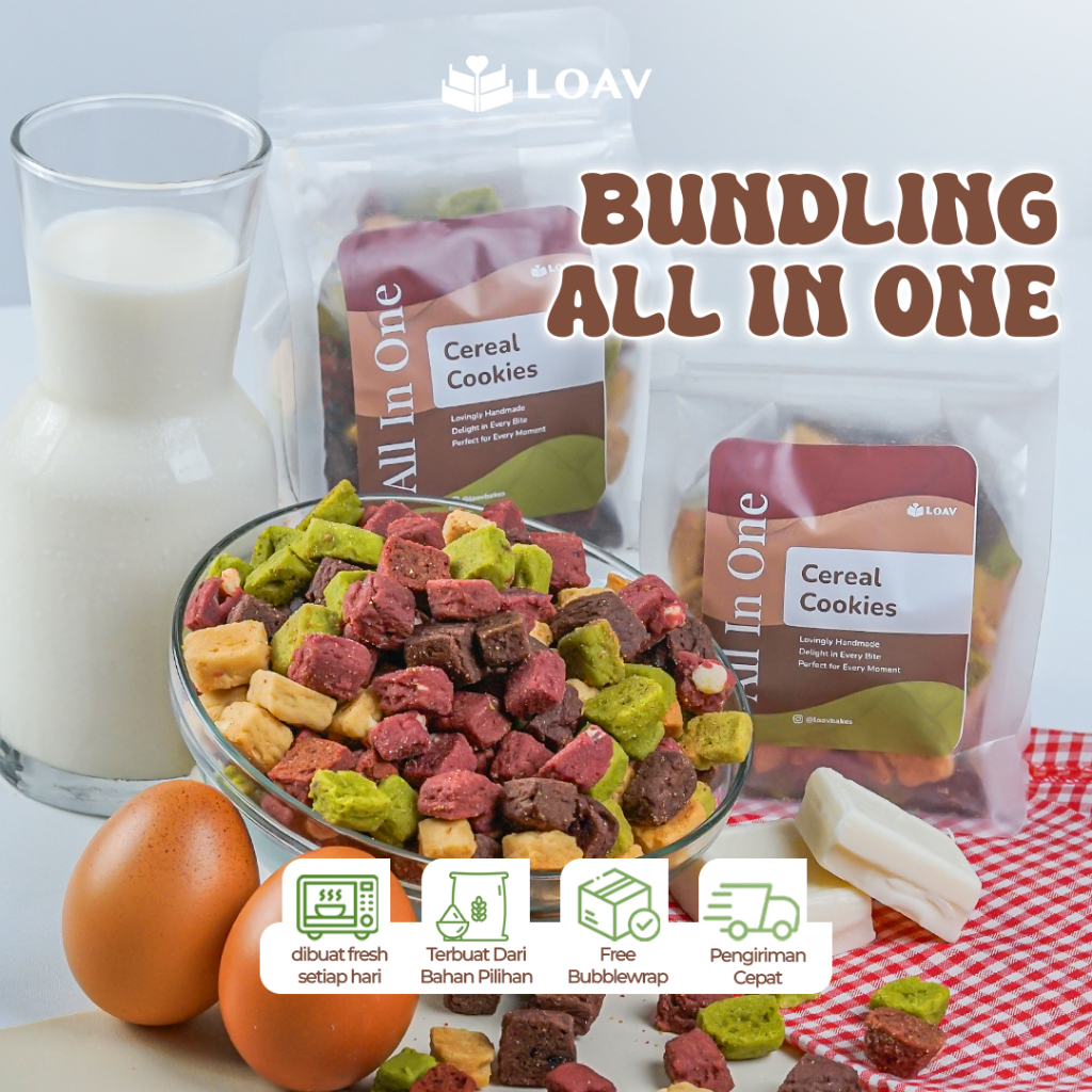 

[BUNDLING] ISI 2 All In One Cereal Cookies Premium by LOAVBAKES - Cereal Cookies Cemilan Manis Cookies Chewy Cookies Bites Rasa Campur Mix