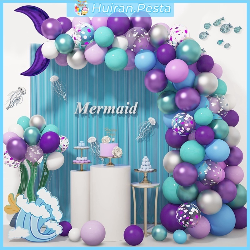 94pcs Balon Mermaid Set Ulang Tahun Mermaid Tail Dekorasi Balon Ulang Tahun Anak Balon Mermaid Pesta