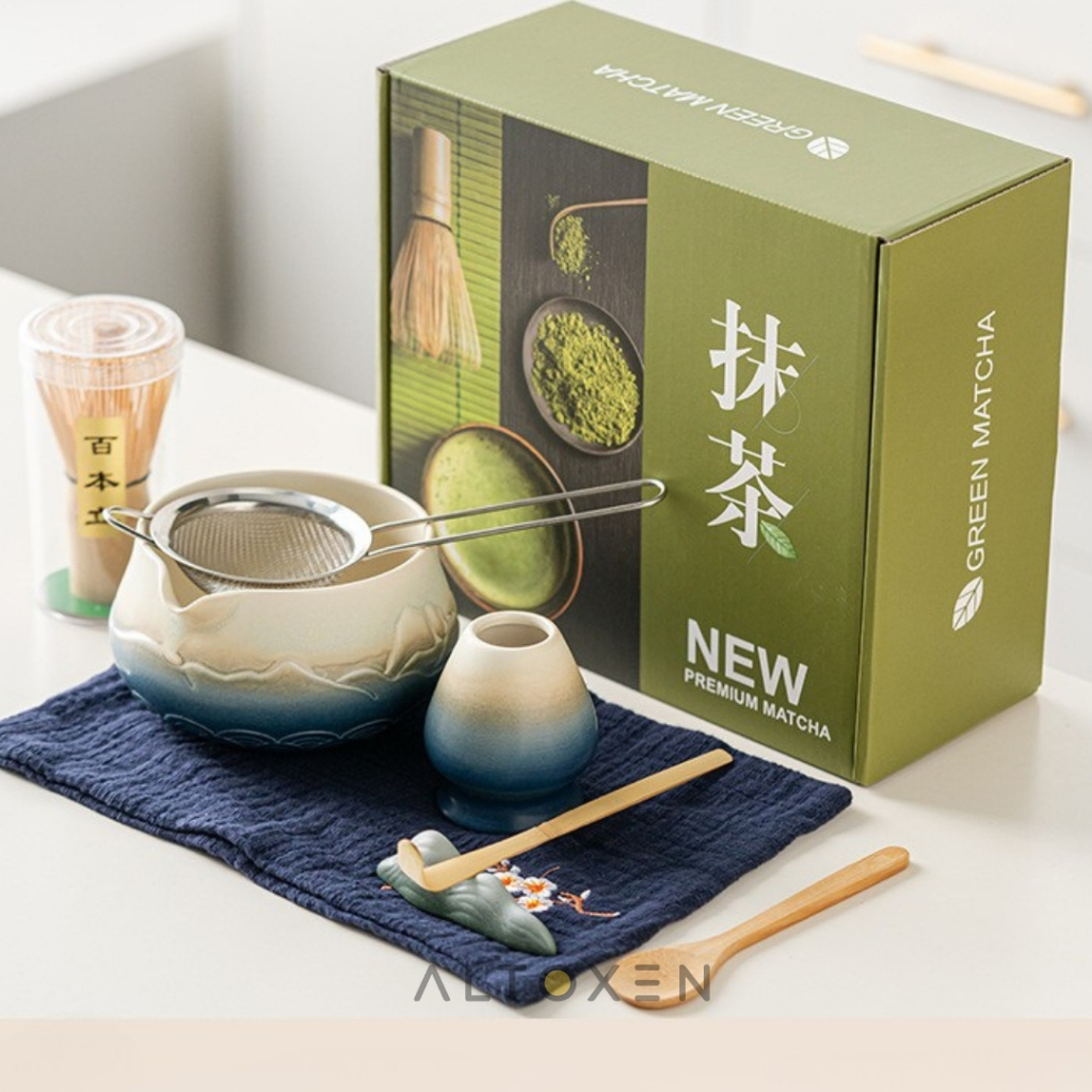 Set Matcha Jepang Premium – Mangkuk Keramik Japanese Matcha Tea Set Alat Matcha Hampers Chasen Bowl 