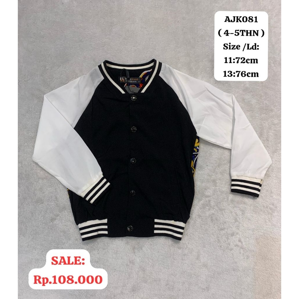 Jaket Anak Cowok Balita Varsity Hitam Putih Polos Termurah