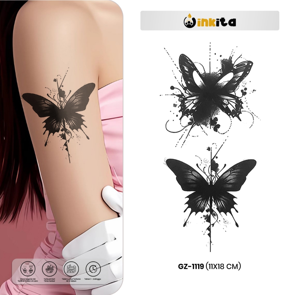 INKITA-Tato Temporer Sementara Semi Permanen Tattoo Butterfly Fruit Ink Tatto Kupu-Kupu Tatoo Tempor