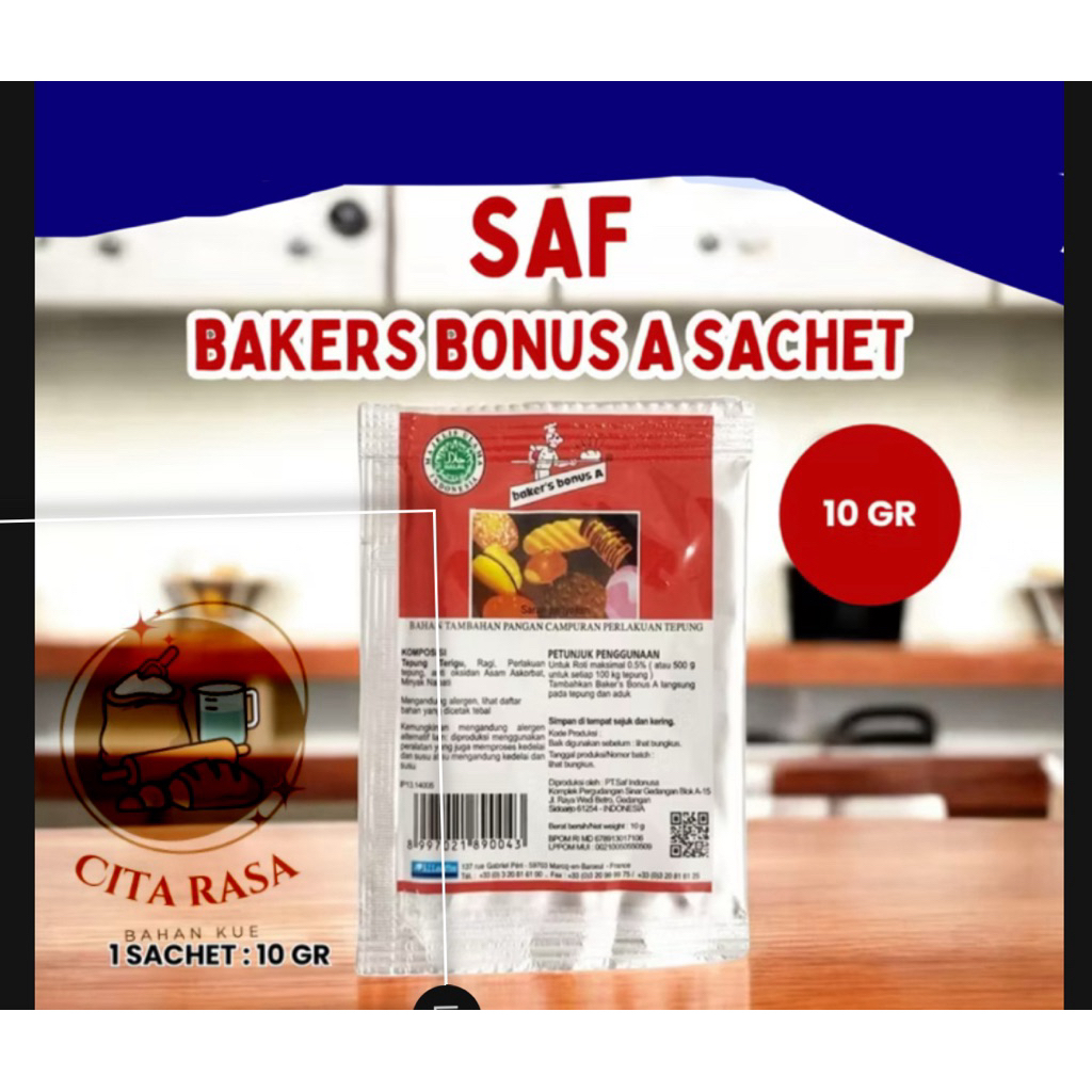 

SAF BAKER’S BONUS A ( 4 sachet x 10 gr) /Bread Improver / Pengembang Adonan