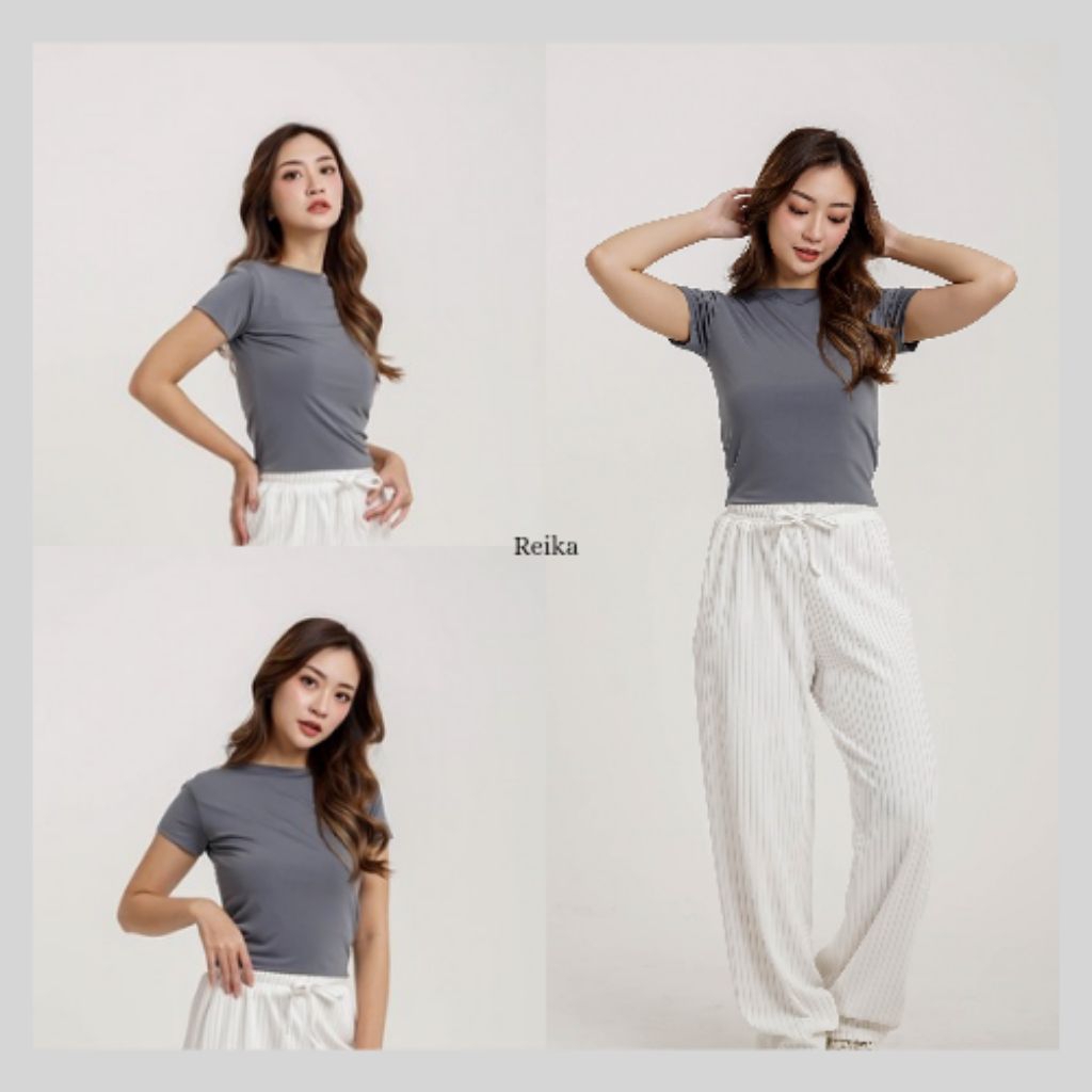 Reika WILLOW Top - Baju Atasan Lengan Pendek Bahan Spandex Anti Tembus Pandang Warna Silver Grey