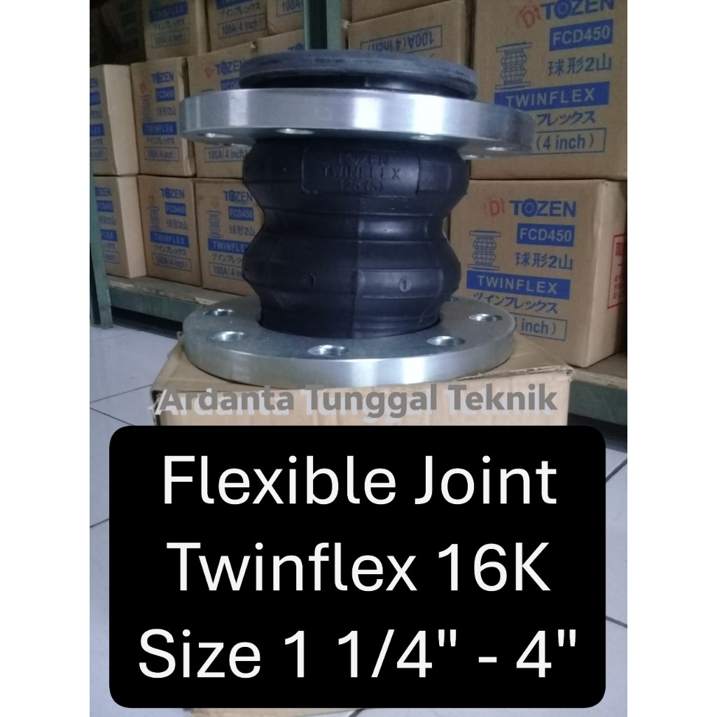 Tozen Flexible Rubber Joint Twinflex/ Sambungan Pipa Fleksibel Dua Gelombang JIS 16K EPDM Flange Mil