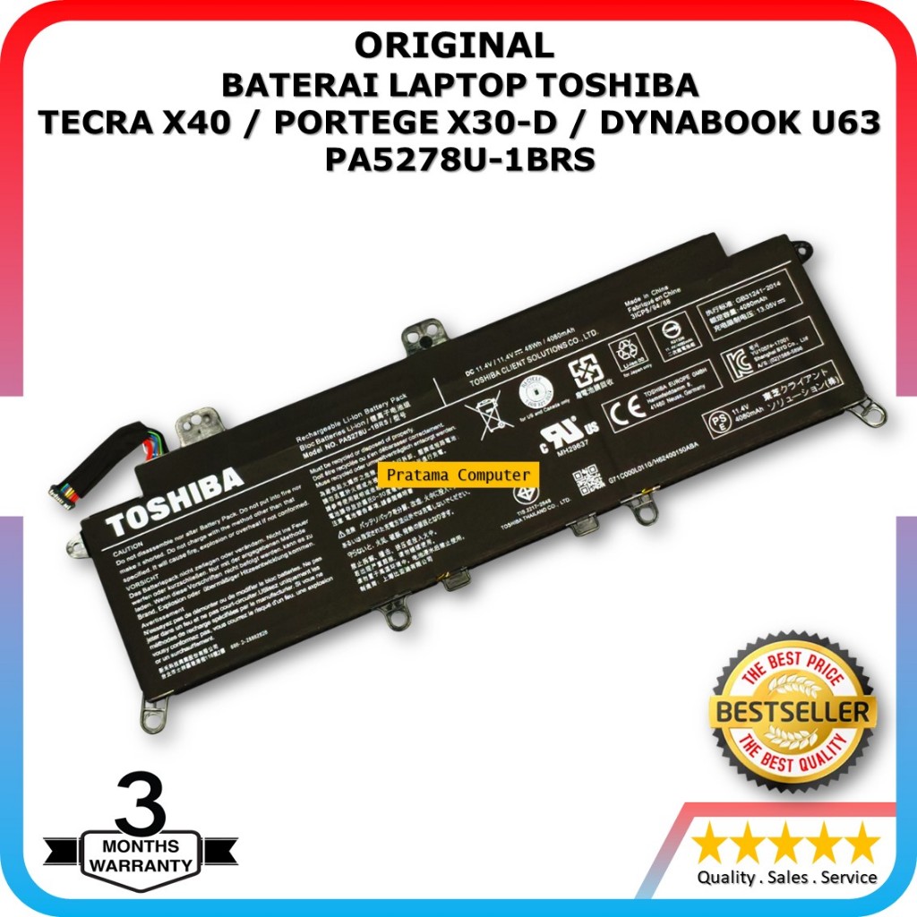 ORIGINAL Baterai Laptop Toshiba Tecra X40-D / Portege X30-D / Dynabook U63 - PA5278U-1BRS