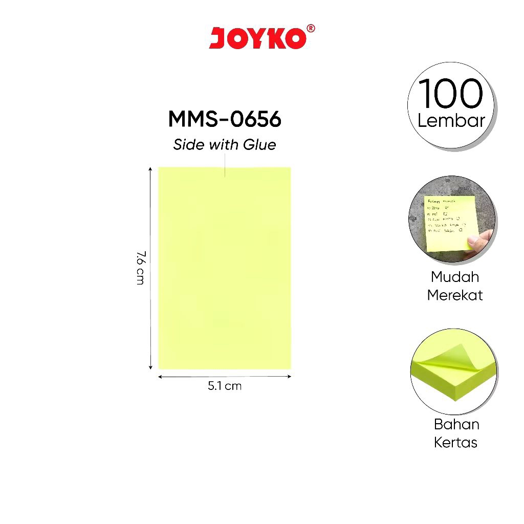 

Joyko MMS-0654 | Memo Stick Bright Color | Kertas Memo 77mmX76mm | Tempel Sticky Note 3X3 | Post It