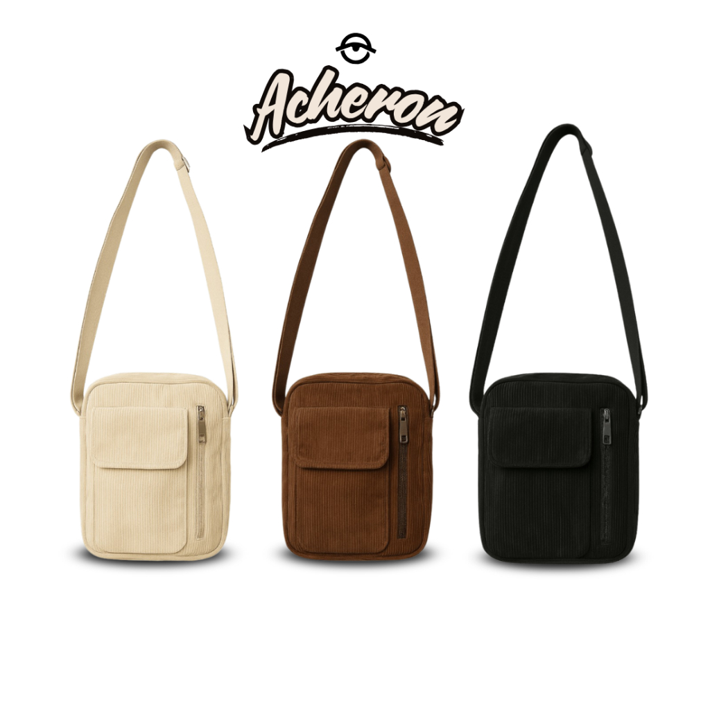 Acheron Tas Selempang Corduroy Polos Pria Wanita Tas Selempang Slingbag Hp Handphone