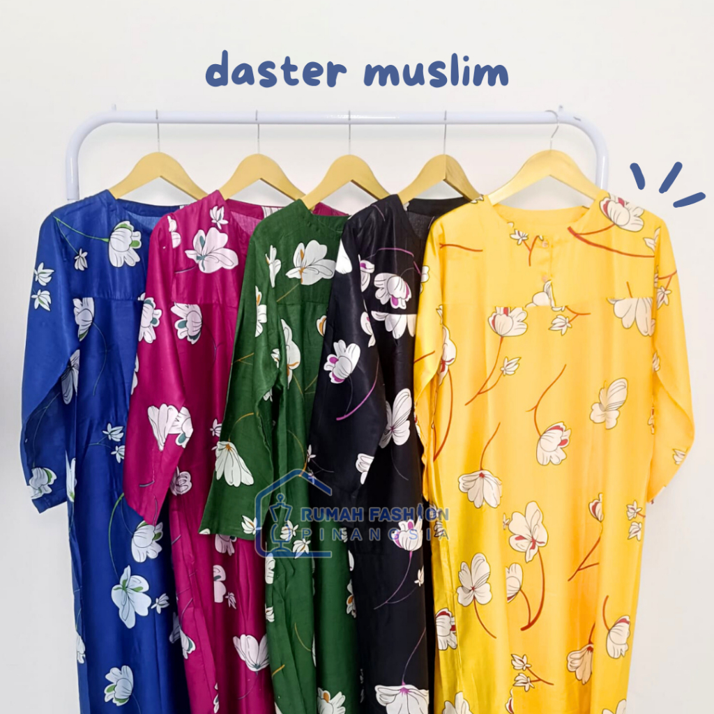 DASTER MUSLIM | Daster Muslim Katun Rayon Baju Tidur Tangan Panjang Wanita Motif Bunga LD 110 cm
