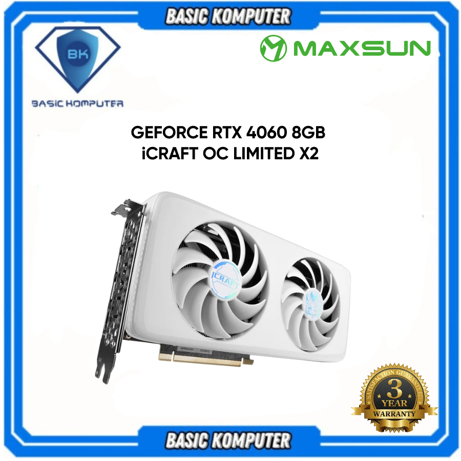 VGA MAXSUN GEFORCE RTX 4060 8GB iCRAFT OC LIMITED X2 (WHITE EDITION) - SKYLIGHT RGB - DUAL FAN RTX40