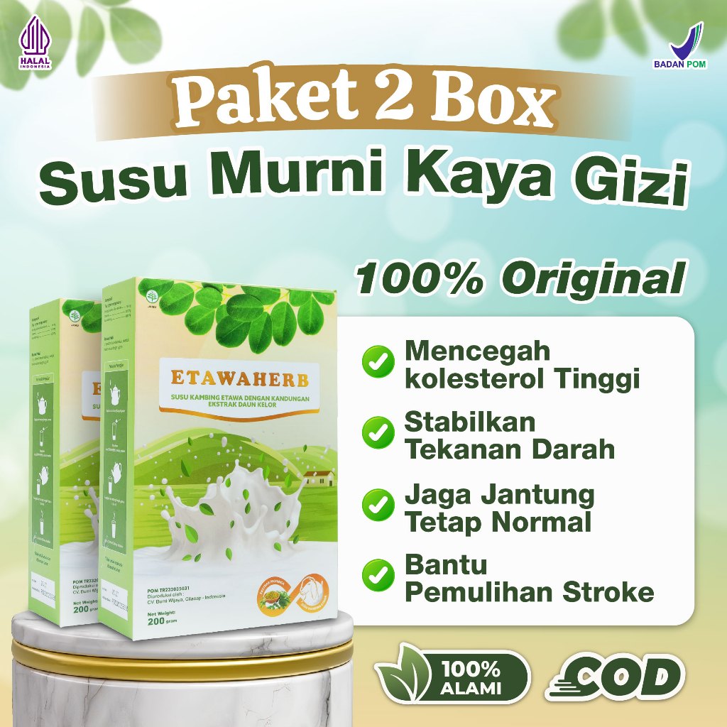 

PAKET 2 Box Etawaherb Susu Kesehatan Herbal | Atasi Stroke, Jantung, Kolesterol & Tekanan Darah Tinggi | Susu Etawa + Daun Kelor BPOM Halal | Jaga Sirkulasi & Imun Tubuh | COD