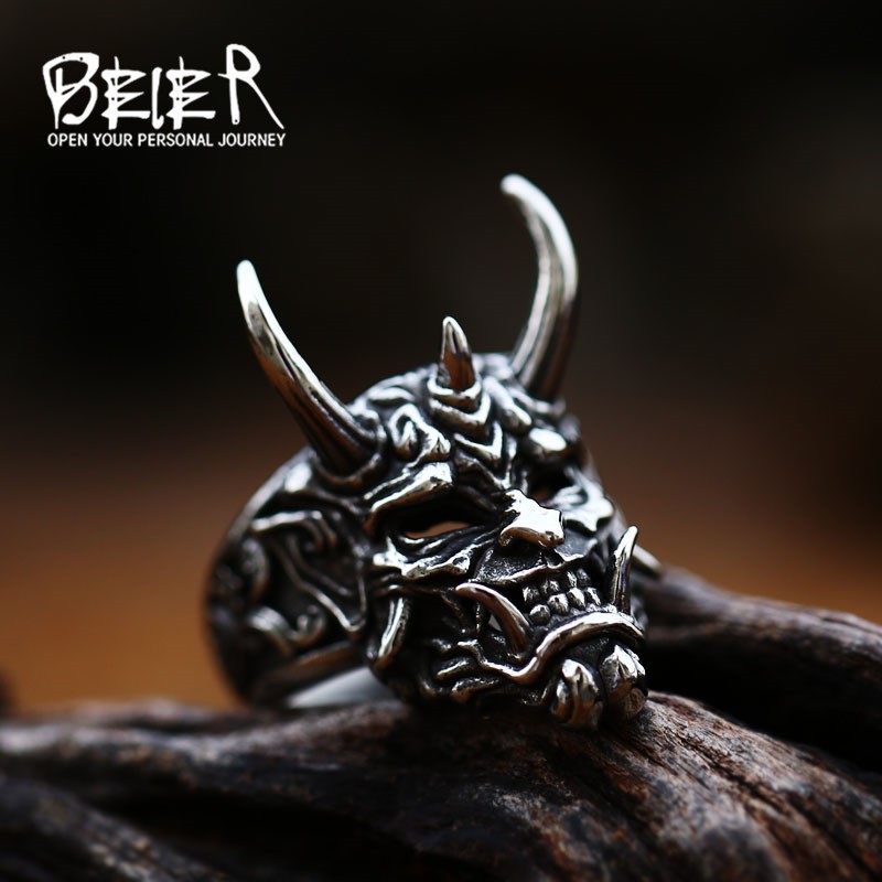 Cincin Tengkorak Prajna Beier Premium / Cincin Pria Topeng Prajna Samurai Stainless Steel / Cincin T