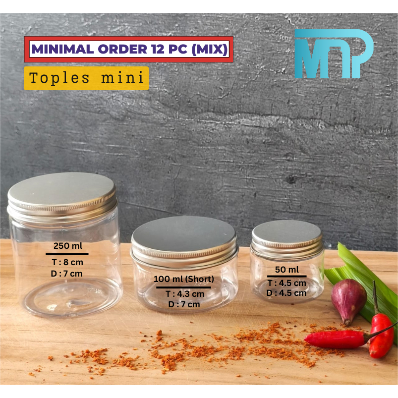 Toples Plastik Mini Pet 50ml/100ml/250ml Tutup Alumunium