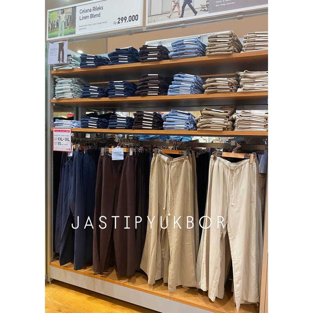 Women Uniqlo Celana Rileks Linen Blend