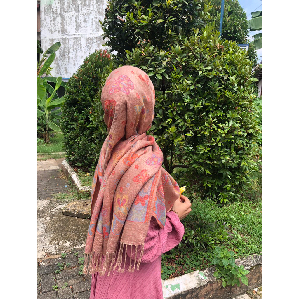 Butterfly Cashmere Shawl/Pashmina Kashmir motif kupu-kupu