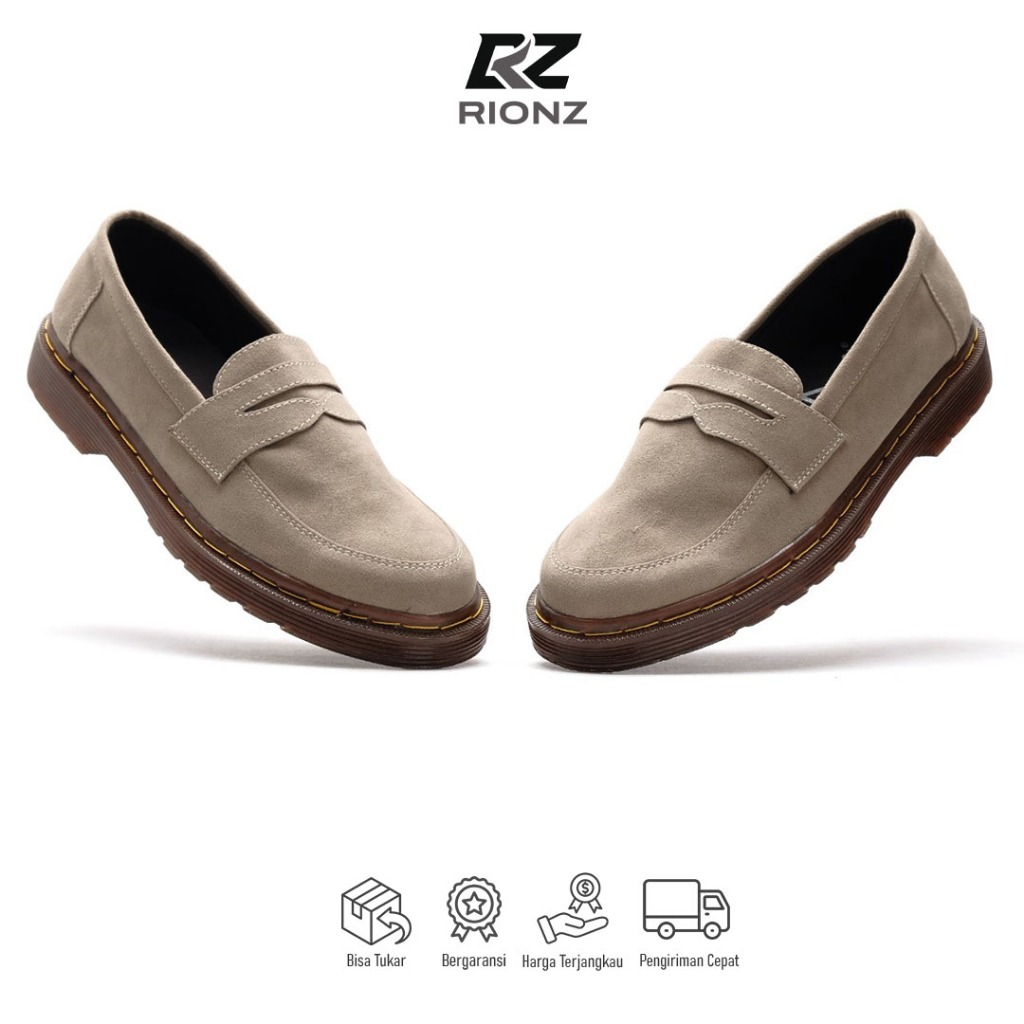 Rionz Xabi Cream - Sepatu Pria Loafer Formal Casual Kantor Kuliah Suede