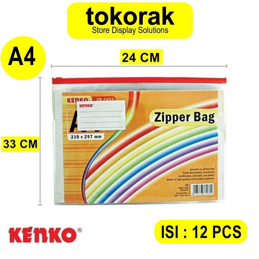 

KENKO ZIPPER BAG ZB-2433 ISI 12 PCS KENKO TAS KERTAS A4 - MAP DOKUMEN - TAS DOKUMEN