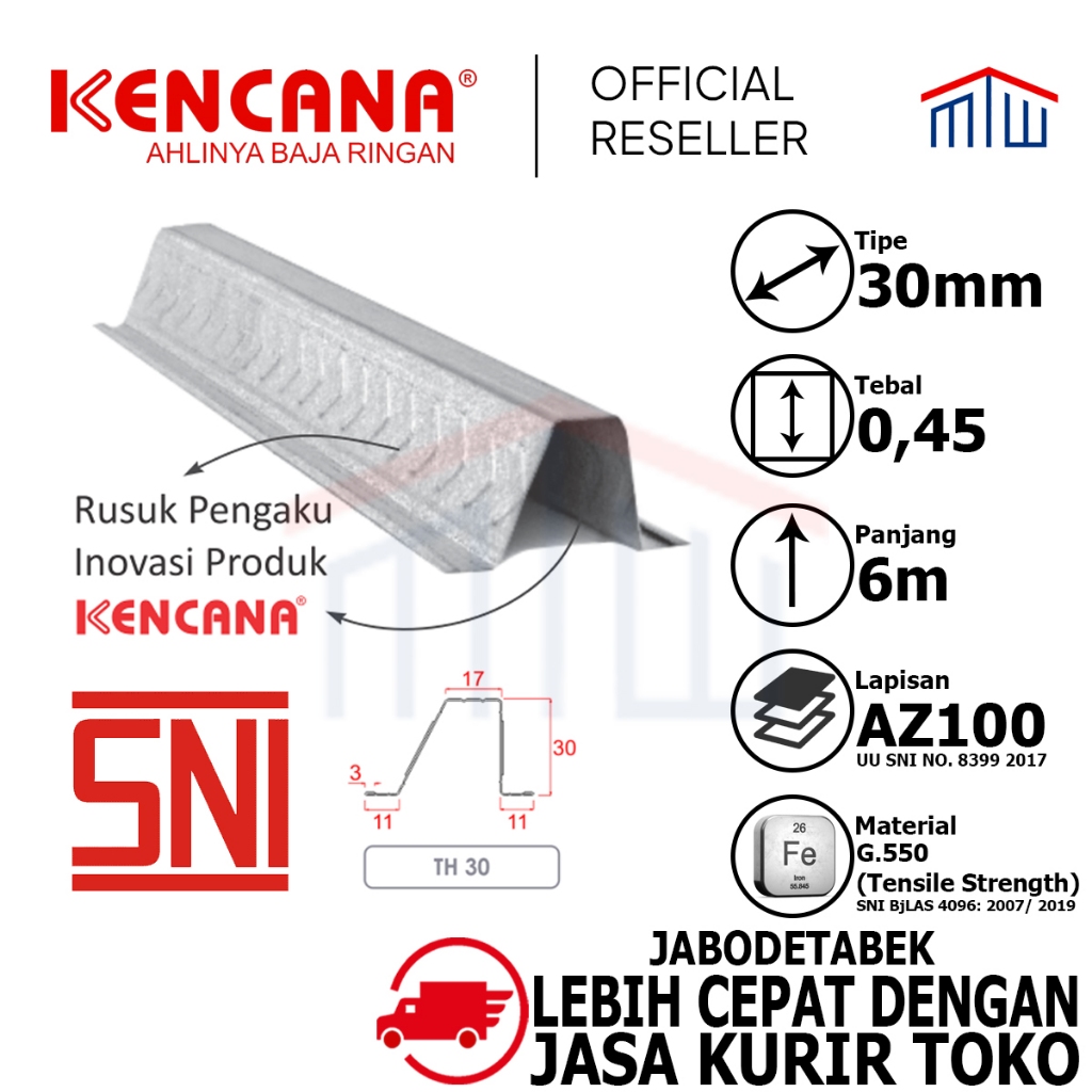 Reng Kecil Baja Ringan KENCANA Asimetris Reng TH 30, 0,45 Standard SNI