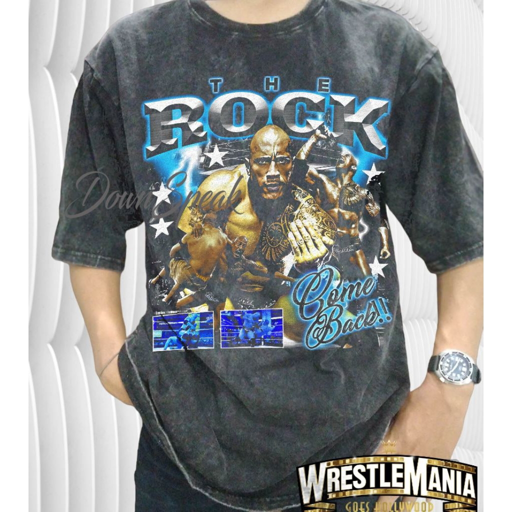 The Rock Wrestler WWE Vintage Wash T-shirt/Kaos WWE The Rock Come Back Vintage Wash Oversize/Kaos Th