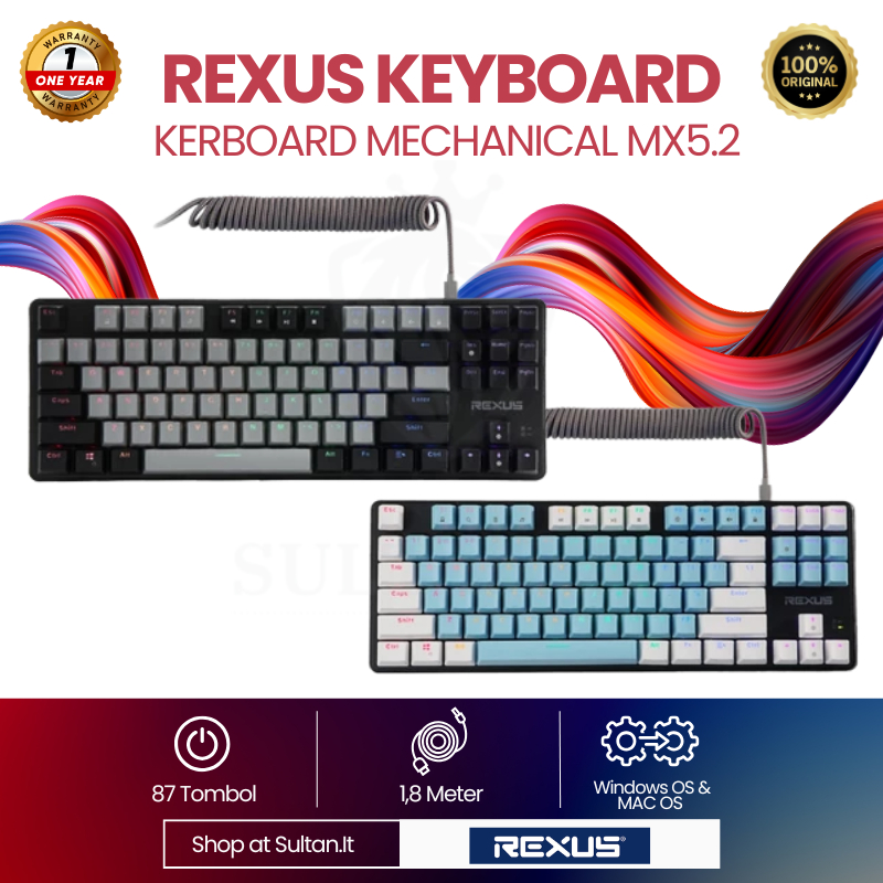 MX5.2 Keyboard Gaming Rexus TKL Mechanical LED Diagonal 10 Mode Original
