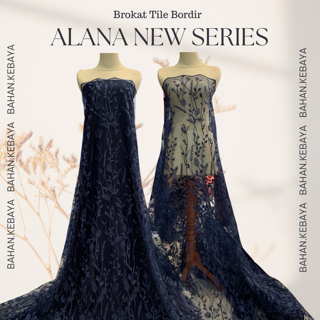 Bahan Kain Kebaya Brukat Brokat Tile Bordir Alana New Series Warna Biru Navy Dongker