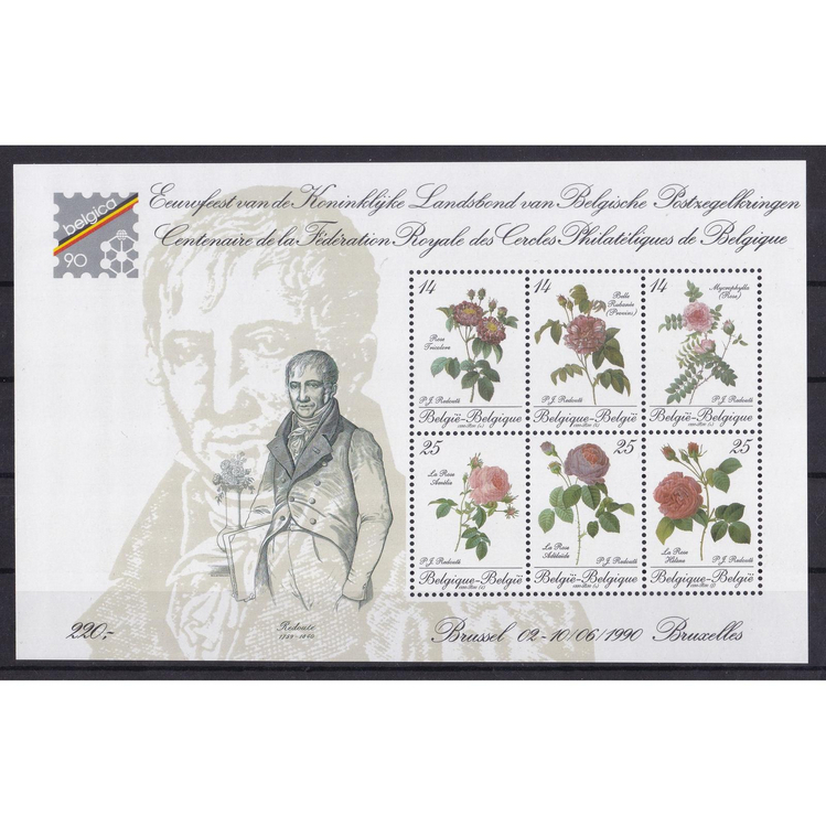 

S0134 Prangko Belgia 1990 Stamp Exhibition "BELGICA 90" - Roses Miniset 6v Mnh