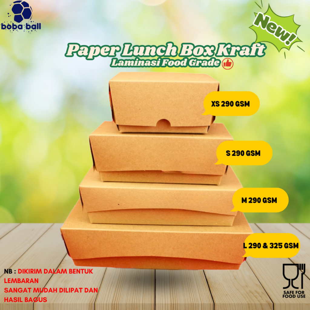Paper Kraft  Lunch Box Size XS S M L | Food Pail Coklat Laminasi | Tempat Nasi Ecofriendly