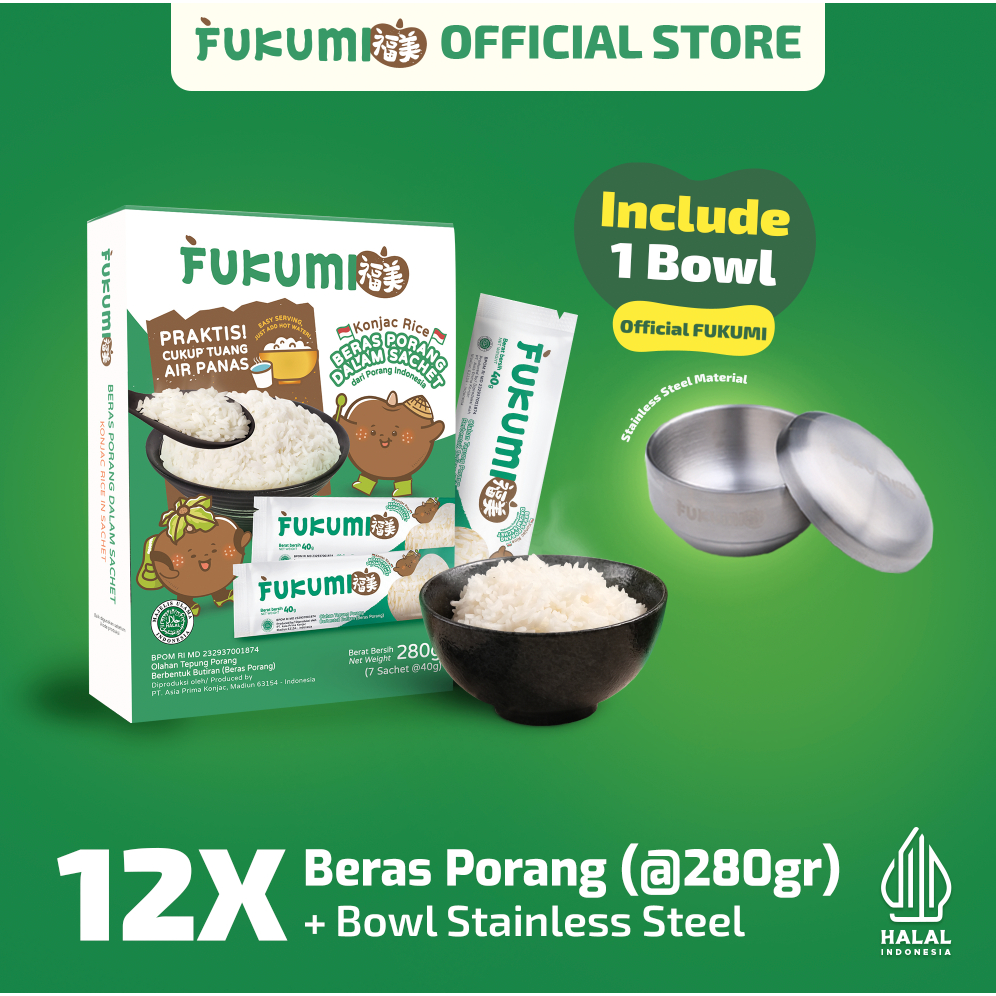 

FUKUMI Stock Up Bundle - 12 Box Sachet Beras Porang & 1 Bowl Stainless Steel