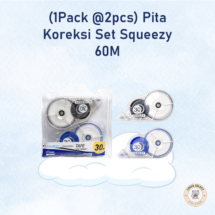 

(1 Pack @2 PCS)Pita Koreksi Set SQUEEZY Tape Set | Correction Tape Set 60m SQUEEZY |Tip-Ex Roll 60m (CT-SQ02) (Isi 2 Pcs) Biru Hitam