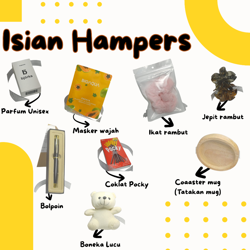 

Isi hampers, berbagai macam isi hampers cantik dan berguna