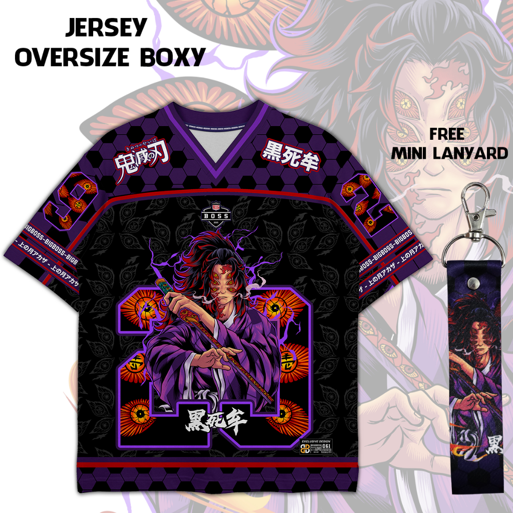 (Gratis Lanyard, Stiker) BIGBOSS Baju Jersey Anime Demon Slayer Boxy Oversize 060 Kokushibo