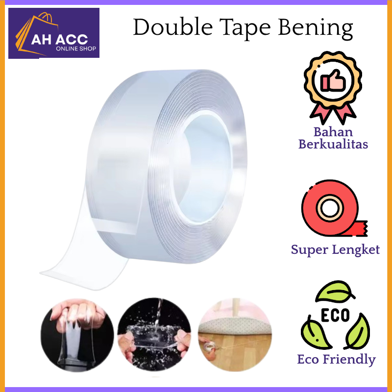[AH] Double Tape Nano Transparan Kuat Tanpa Bekas | 1M 3M 5M | Perekat Serbaguna Dinding & Mobil | D