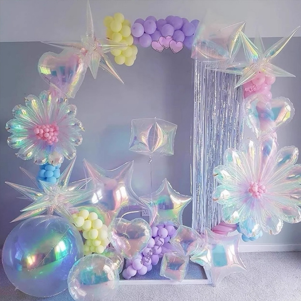 Balon Foil HOLOGRAM Laser Dazzle Transparan Jumbo Kupu Bunga Pita Orbz